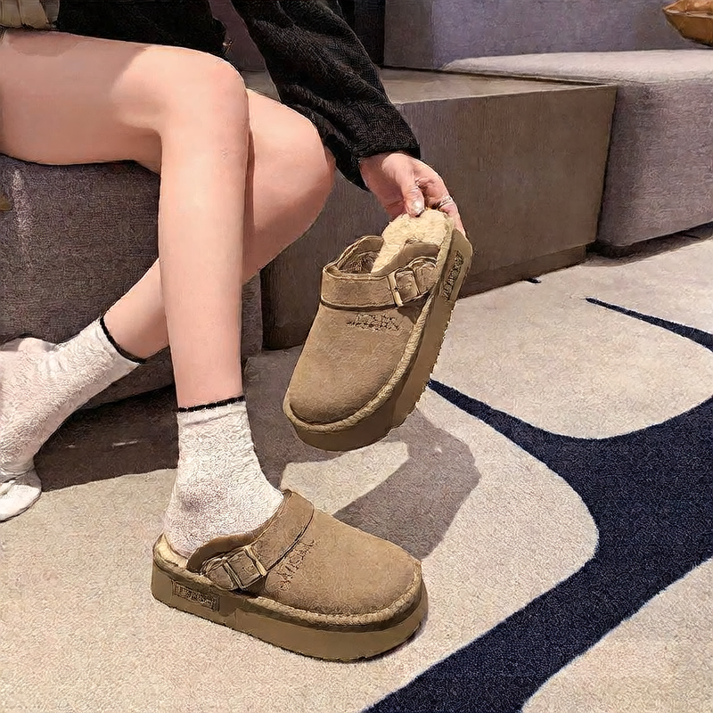 IVORIA FrostLift Retro Fleece Mule Clogs