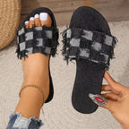 IVORIA CheckCharm Frayed Slide