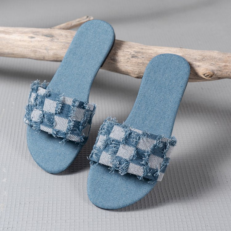 IVORIA CheckCharm Frayed Slide