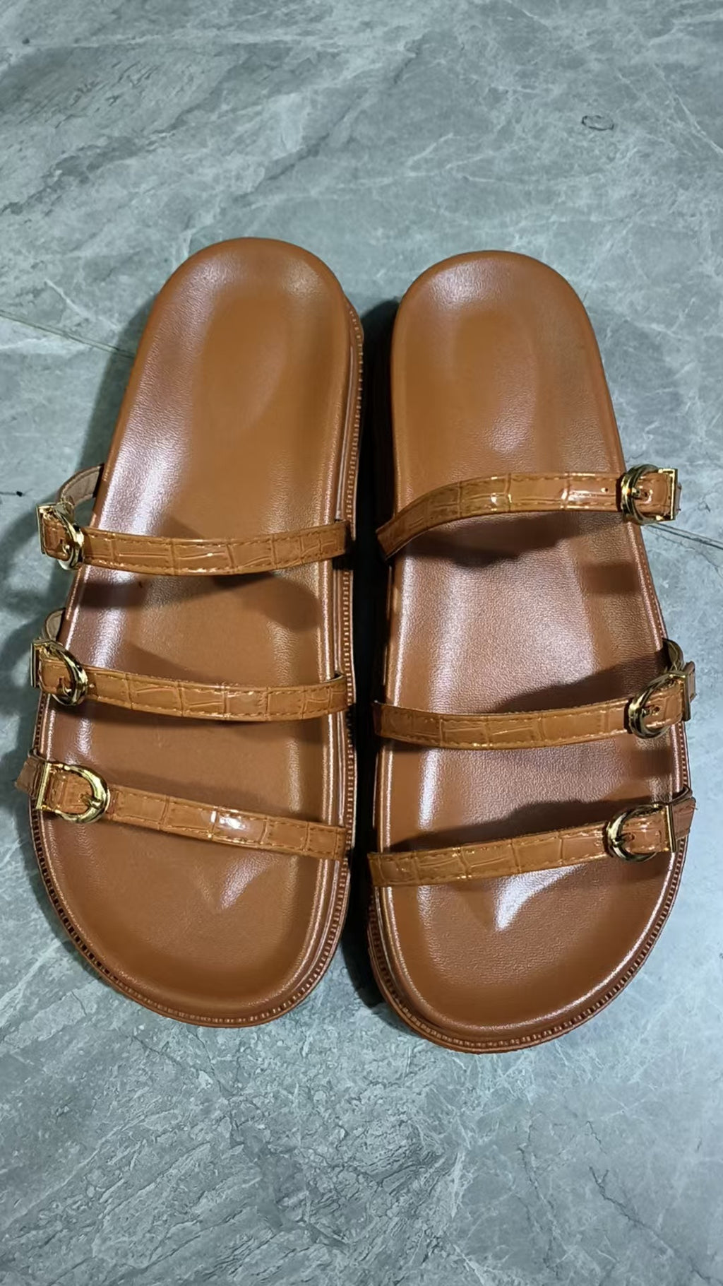 IVORIA Camille Triple-Buckle Platform Sandals