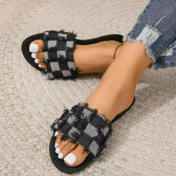 IVORIA CheckCharm Frayed Slide