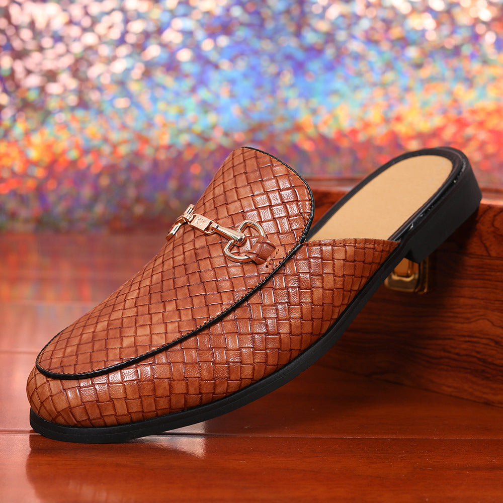 IVORIA WeaveLux Leather Slip-On Mule Loafers