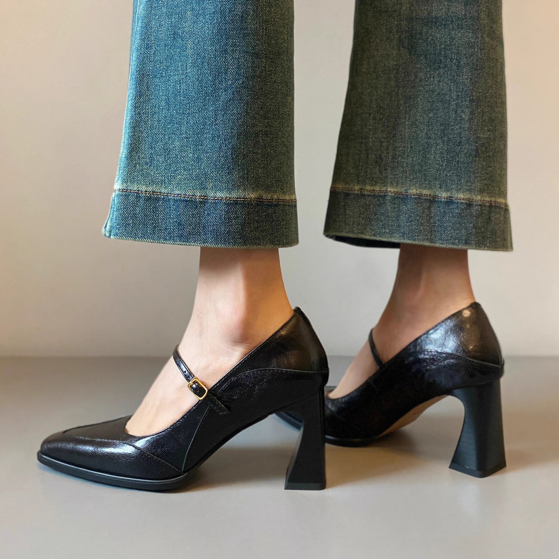 IVORIA Nova Square-Toe Block Heels