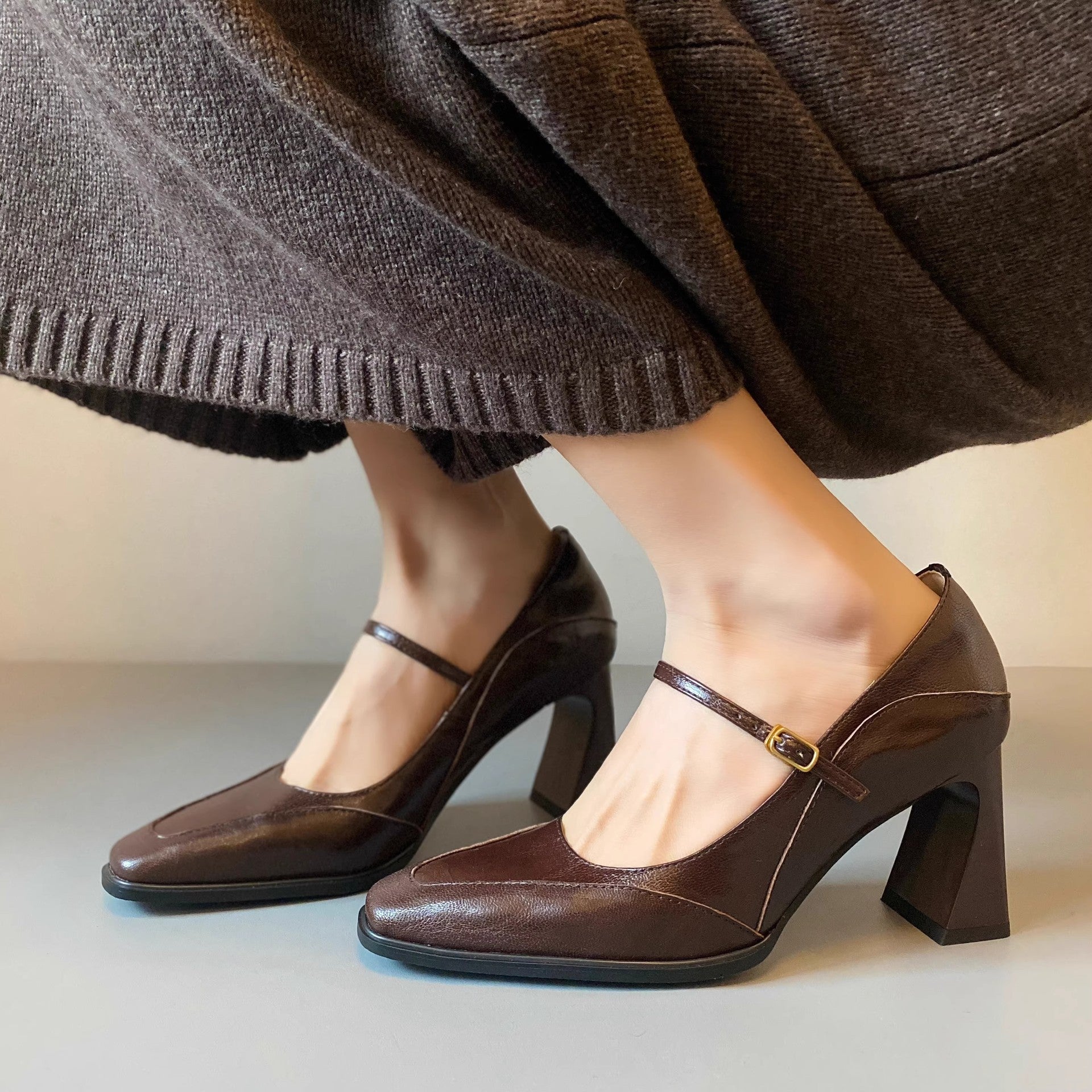 IVORIA Nova Square-Toe Block Heels