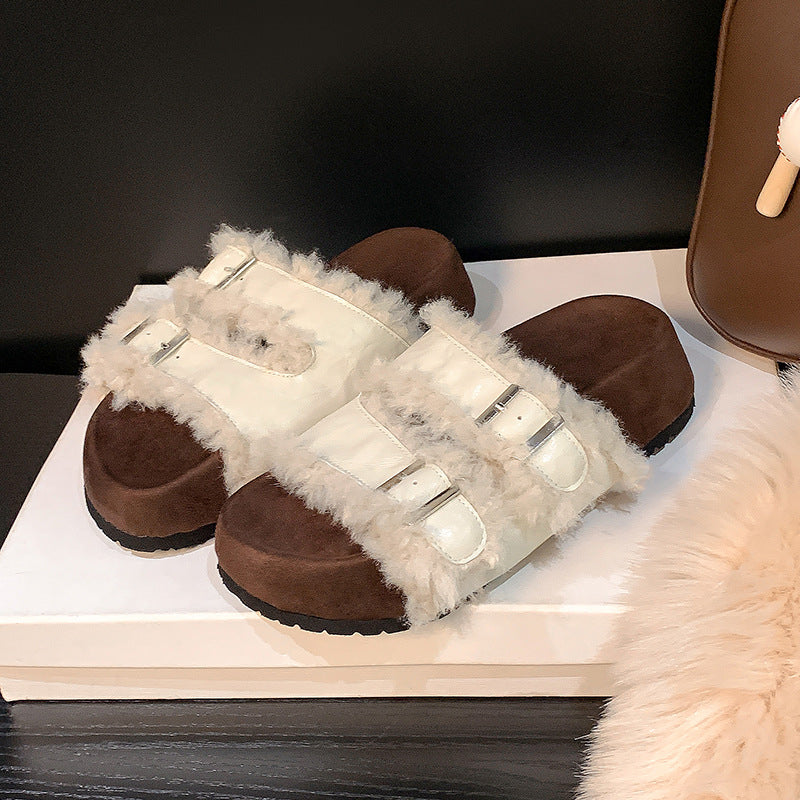 IVORIA CozyLuxe Leather Buckle Slides