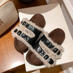 IVORIA CozyLuxe Leather Buckle Slides