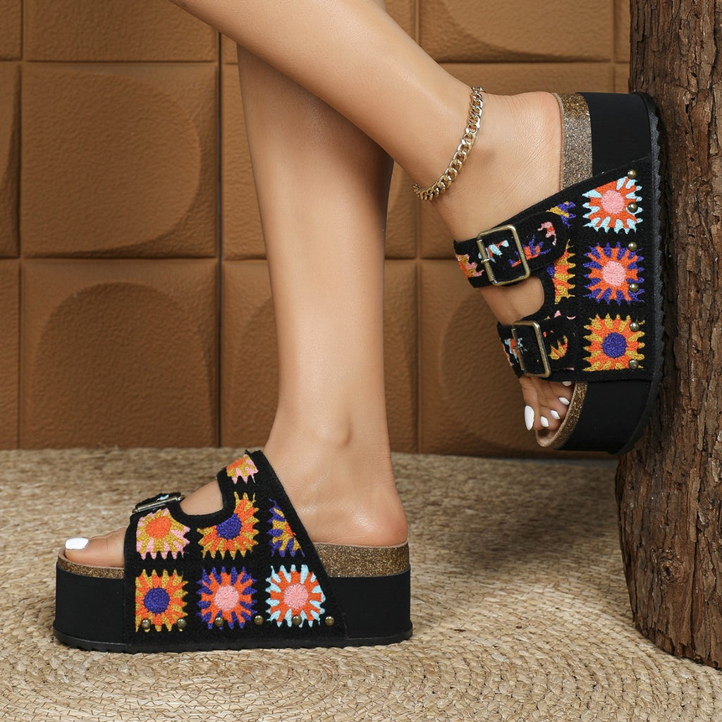 IVORIA BohoBloom Embroidered Platform Sandals