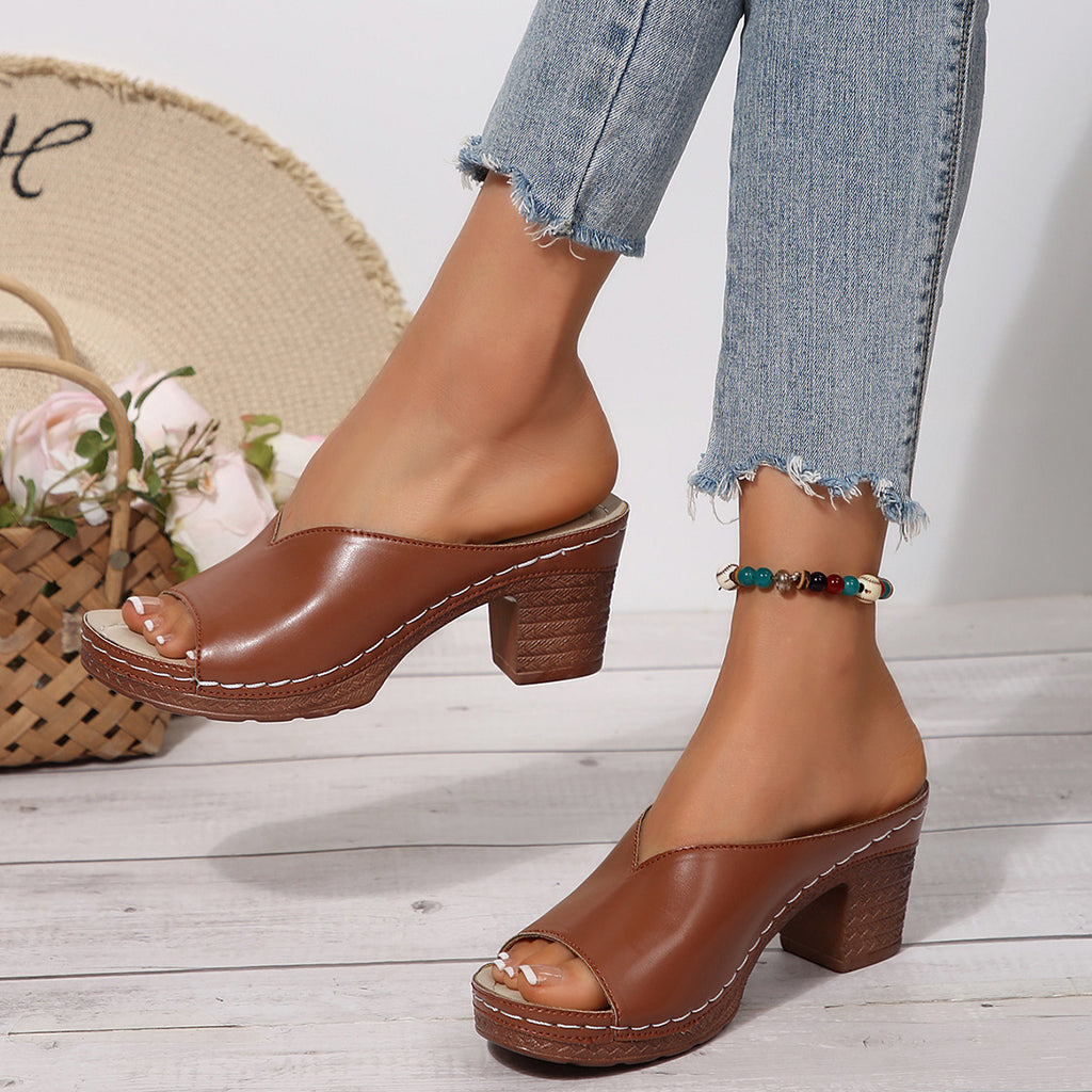 IVORIA TerraGrace Chunky Heel Peep-Toe Mules