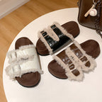 IVORIA CozyLuxe Leather Buckle Slides